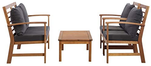 Tidyard 4-TLG.Garten-Lounge-Set Garten-Sofagarnitur Gartenmöbel-Set Terrassenmöbel-Set Mit Rückenkissen,1 Tisch,1 Bank,2 Stühle,Sitzgruppe Sitzgarnitur Essgruppe Balkon Set,Akazien-Massivholz