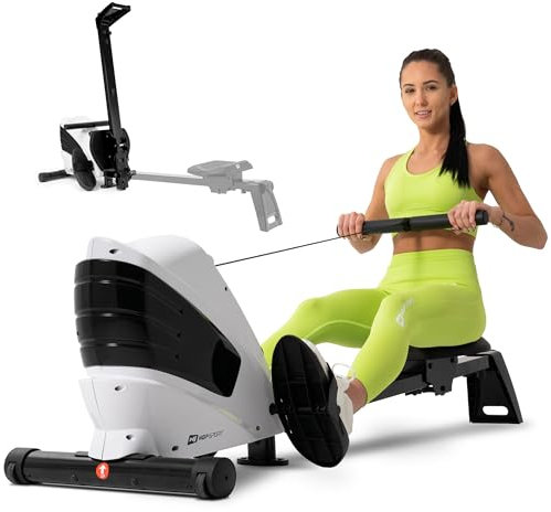 Hop-Sport Rudergerät für Zuhause klappbar HS-060R Cross - Rudermaschine mit LCD-Display & 8-stufigem, leisem Magnetbremssystem - max. Nutzergewicht 120kg (Weiß)
