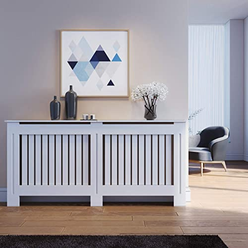 ELEGANT Radiator Covers Medium Modern Vertical Slat, 19Dx172Wx81.5H cm | White Painted Cabinet Radiator Shelve for Living Room/Bedroom/Kitchen, Extra Large