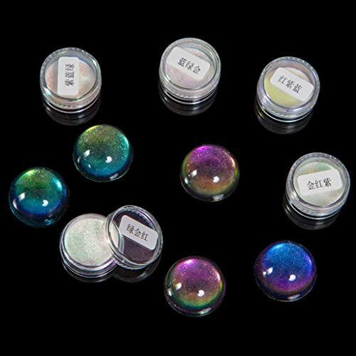 Yushu - Magisches Harz-Pigment in 5 Farben, Epoxidharz-Glitzer, magisches verfärbtes Pulver, Spiegel-Regenbogen-Perlen-Pulver, Farbstoff für Epoxidharz, Glitzer-Harz-Schmuckherstellungs-Set.