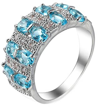Lieson Damen Ring Weißgold, Ring Damen Vergoldet Zwei Reihen Verlobungsringe Damen Oval Hellblau Zirkonia Ring Größe 52 (16.6)