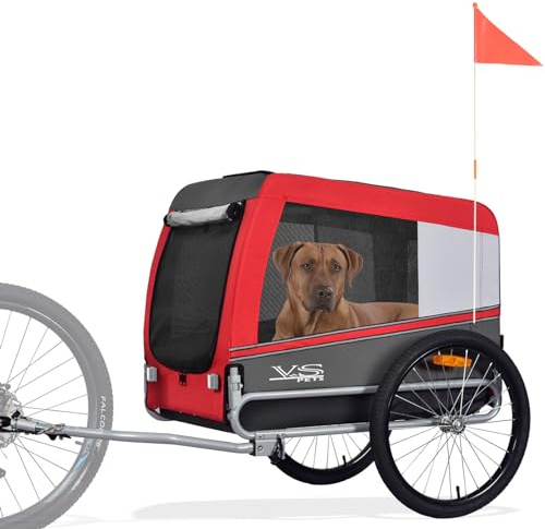 Tiggo Veelar Sports Pet Bike Trailer for Medium or Large Dogs, Folding Frame Bicycle Carrier Up to 78 LBS with Parking Brakes, Low Center of Gravity (Red)