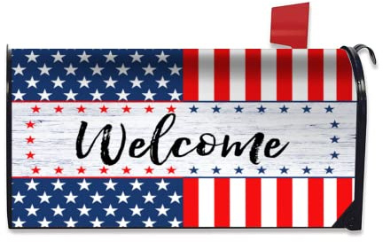 Welcome Mailbox Covers American Flag Patriotic Mailbox Wraps Magnetic US Independence Day 4th of July Post Letter Box Cover Garden Yard Home Decor Standard Size 21 X 18