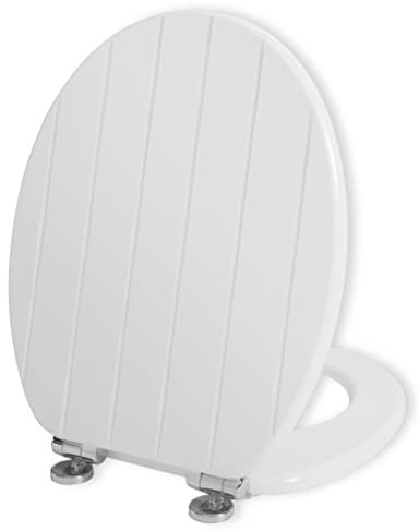 Angel Shield White Wooden Toilet Seat Antibacterial Adjustable Hinges Toilet Seat Fits Never Slips for Bathroom with Soft Close and Quick Release for Easy Clean and Assembly (Soft Close, White)