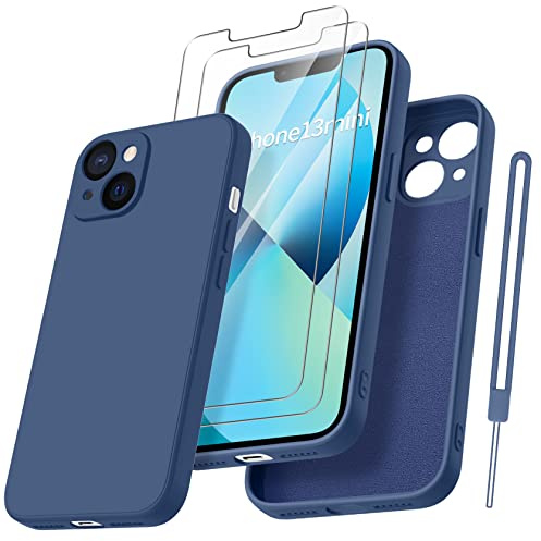 Qasyfanc Funda Compatible con iPhone 13 Mini, 2 Pack Cristal Templado y Protección de Cámara, Ultrafina Microfibra Suave TPU Silicona Anti-arañazos Carcas para iPhone 13 Mini 5.4 - Azul Joya