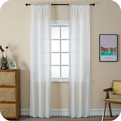 GIRASOLE HOME® Coppia Tende Filtranti Fantasia a Righe Verticali Tenda per Porta Finestra ed Interni 2 Pannelli con Tasca e Passanti Nascosti (Bianco, 70x235cm)