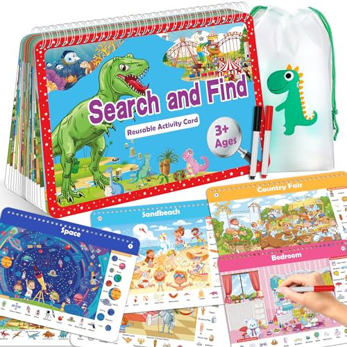 Elfew Search and Find Book for Kids Ages 4-8, Games for 3 4 Year Olds, Reusable Activity with 24 Themes Busy Books, Educational Toys for 3,4,5,6 Year Olds, Toddler Activity Book for Girls and Boy