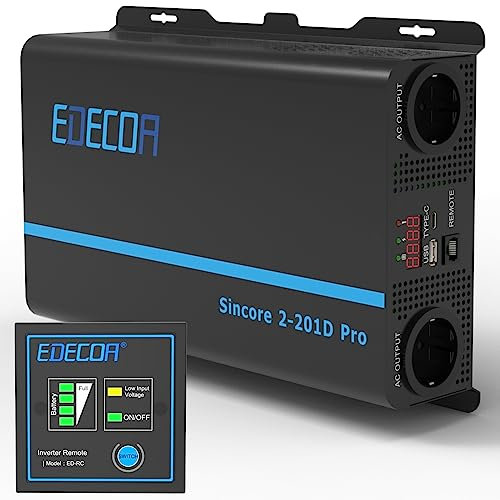 EDECOA Wechselrichter 2000w Reiner Sinus Spannungswandler 12v 230v LCD 2X USB und Fernbedienung wandler 2000w und kurzfristige Spitze 4000w Inverter
