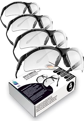 kela 4er Pack Schutzbrille SKY I 100% Made in Germany | splitterfrei kratzfeste Arbeitsschutzbrille mit UV400 und integriertem Seitenschutz I Sportbrille höhen- und längsverstellbare Bügel