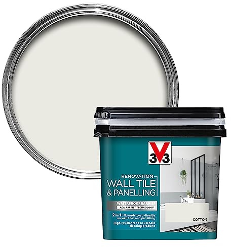V33 Renovation Wall Tile & Panelling Paint - No Undercoat Needed - for High Moisture Surfaces - Resistant to Temperature Variations - Cotton Satin 750ml