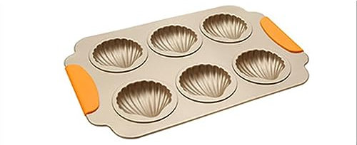 AEGIFT Mini bandeja para magdalenas de 6 tazas, molde antiadherente con forma de vieira para cupcakes, molde de aleación de aluminio, molde reutilizable para hornear mini pastel picado, cupcakes