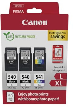 Canon PG-540L x2 + CL-541XL FINE Original Druckerpatronen + Fotopapier | 2x Schwarz plus Farbe und Fotopapier - für PIXMA TS5150, MG3650S, TS5151, MG3650, MG4250, MX475 und mehr!