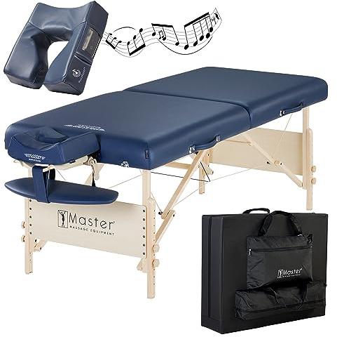 Master Massage 76cm Coronado Klappbare Mobile Massageliege aus Holz für Kosmetik, Massage, und Therapie Königsblau mit Musikkissen Lautpsprecher Bluetooth