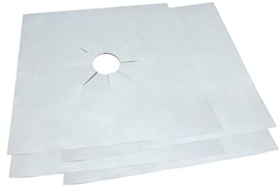 Feuilles de Protection pour Plaque de Cuisson Gaz, Lot 2 Argenté | Ptfe Résine, Trou Central Prédécoupé, Réutilisable, Nettoyage Facile, pour Four et Foyers à Gaz