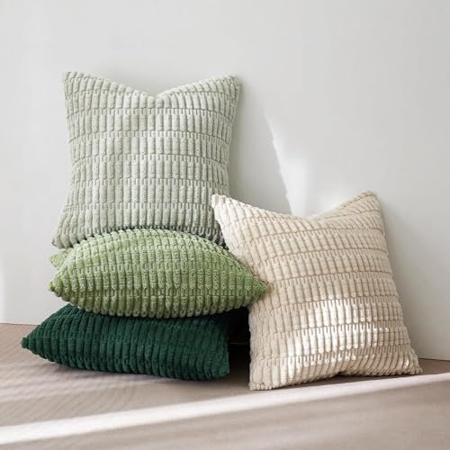 MIULEE 4er Set 50x50 cm Kordsamt Kissenbezüge Moderne Kissenhüllen Dekorative Sofakissen Dekokissen Weicher Zierkissenbezug für Wohnzimmer Sofa Schlafzimmer Boho Dekor Grüne Serie