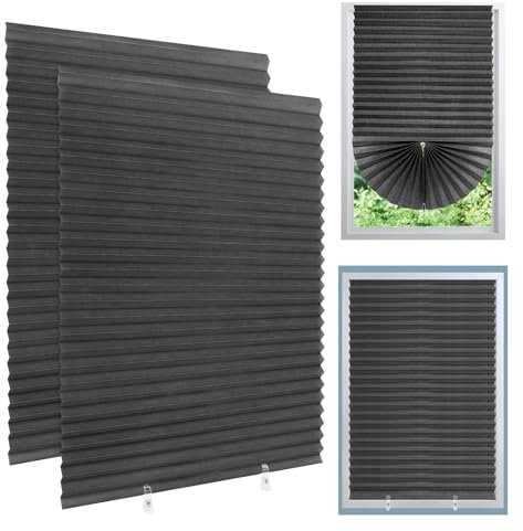 2 Pack Temporary Blackout Blinds, 180 * 90cm Stick on Curtains Blackout Blinds No Drill Blinds Blackout Curtains for Bedroom Kitchen Bathroom Windows Bedroom, Nursery, Loft, Travel RV Car(Grey)