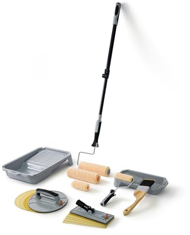 ROLLINGDOG Kit de ponçage mural et de peinture – avec rouleau de peinture, plateau de peinture, pinceau, ponceuse manuelle pour cloison sèche et tige d'extension
