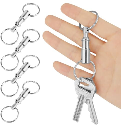 Mabor 4 Pièces Dégagement Rapide Porte Clé Détachables Porte Cle double ressort fendu fermoir à chaîne séparée, porte-clé pratique, accessoire cadeau, Argenté.