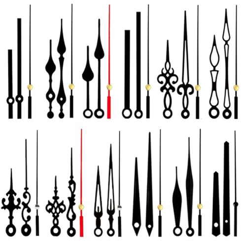 LEEQ Set de 12 Style Zeiger für wanduhr - Aluminium Uhrzeiger bausatz Quarz uhrwerk Lange Zeiger DIY Ersatzteile für die Uhr Reparatur(Schwarz)