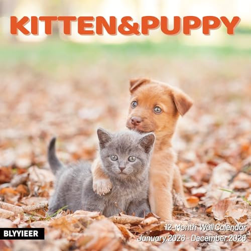 2026 Wall Calendar,Calendar 2026,Kittens & Puppies Monthly Wall Calendar, 12 x 24 Open,Family Planner Calendar Organizer with Cute kittens & Puppies Images, for Cat & Dogs Lovers