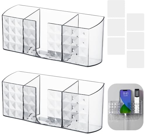 FTISSLY 2 Stk Fernbedienungshalterung Selbstklebend Fernbedienung Halterung | Organizer Wand Fernbedienungshalter 3 Fächer Adhesive Remote Control Holder , Media Player Controller Handys aufladen
