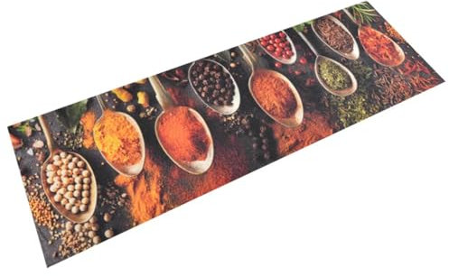 CIADAZ Küchenteppich Waschbar Löffel & Gewürze 60x180 cm Samt, Teppich Küche, Küchenläufer, Läufer Küche, Teppich Für Die Küche, Teppich Läufer