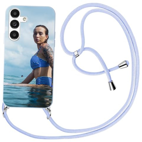 DCPPCY Personalisierte Handyhülle mit Handykette für Samsung Galaxy A50/A50s/A30s 4G–Selbst gestalten mit eigenem Foto oder Text–Individuelle Silikonhülle in Blau,stoßfest–Einzigartiges Design