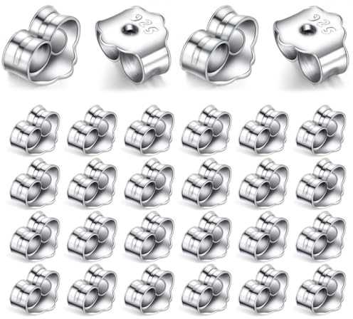 30 Pares Tuercas de Pendientes Plata de Ley 925 Cierres Tapón Cierres de pendientes de vástago,Plata Topes para Pendientes Oído Tuercas para Bisutería Aretes Fabricación,Tuercas de Pendientes Plata