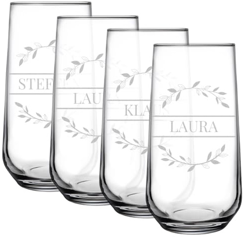 polar-effekt Longrinkgläser 470 ml 4er-Set mit Gravur - kristallklare moderne Trinkgläser - Geschenk für Frauen - Cocktailgläser für Drinks, Wasser und Saft