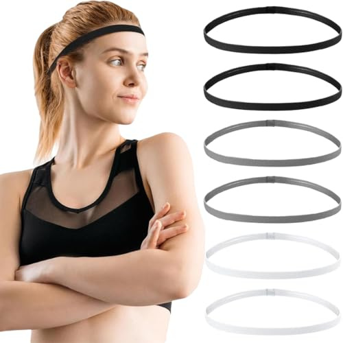 ZOPJUMA 6 Stück Haarband Herren, Elastische Haarband Jungs Haarband Sport Haarband Jungen rutschfeste Haarband Männer Damen Dünn für Yoga Fußball Joggen