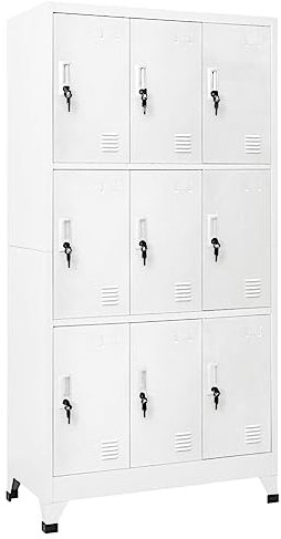 Hommdiy Schließfachschrank Stahl Aktenschrank aus Metall, Werkzeugschrank, Abschließbar Büroschrank Mit 9 Schließfächern Grau