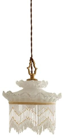 WLBHWL 9,06 Gold Crown Glas-Kronleuchter, 1-flammig, cremeweiß, rund, Luxus-Pendelleuchte aus Kupfer, verstellbare hängende, Elegante Leuchte für Flur, Foyer, Wohnzimmer, Esszimmer