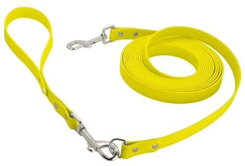 Petbo 10m Biothane Schleppleine 19mm mit abnehmbaren Kurzführer (ohne Handschlaufe/Kein Verheddern) Extra Bequeme 19mm Breite für Mittelgroße & Große Hunde (Neon-Gelb - Biothane)