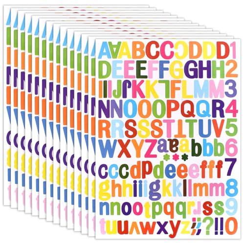 Selbstklebendes Vinyl Buchstaben Zahlen Kit,1764 Stücke 14 Blätter Bunte Klebebuchstaben Aufkleber, Buchstaben Aufkleber, Zahlen Aufkleber,Für Scrapbooking, Postfach,Schilder,Adressnummer,DIY Dekor
