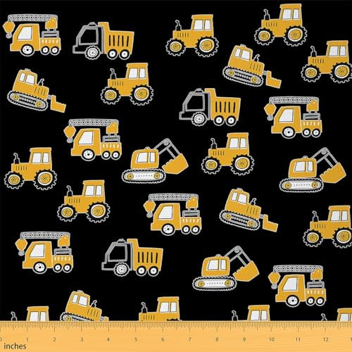 Homemissing Baugewerbe Stoff Meterware für Stühle Ausrüstung LKW Patchwork Stoffe für Kinder Bagger Traktor Stoff 92x150cm Baufahrzeuge Schwarz Gelb Polsterstoff