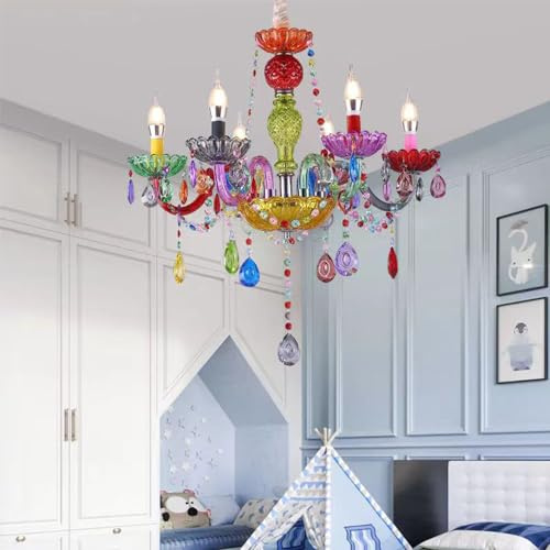 Lámpara colgante de cristal de color contemporáneo, sala de estar de lujo europea, restaurante, dormitorio, habitación para niños, habitación para niñas, villa, tienda de ropa (A 6 luces)