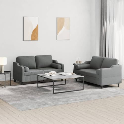 Homgoday 2-TLG. Sofagarnitur mit Kissen Dunkelgrau Stoff Wohnzimmersofa Sitzsofa Sofa Couch Loungesofa Gästesofa Polstersofa Couchgarnitur Sitzmöbel für Wohnzimmer Büro
