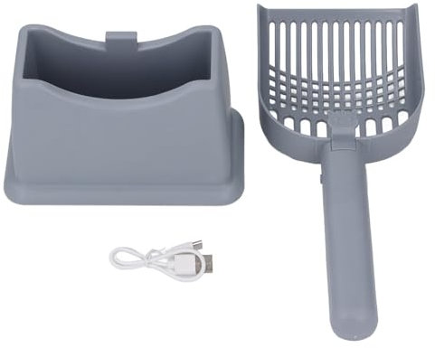 Elektrisk Kattströskopa, Kraftfull Vibrerande Kattströskopa med Nattljus, Bärbar Sladdlös Ströskopa med Hållare, för Klumpar och Kristallsand, Tyst Drift (GRAY)