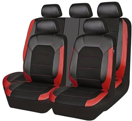 MeKnMoney Car Cover Seats Full Set For Hyundai Tucson NX4/ Hybrid/N-Line 2021-2023 2024 2025 2026, Leather Front And Rear Car Seat Cover Sets Seat Protectors Accessories,C/Black Red