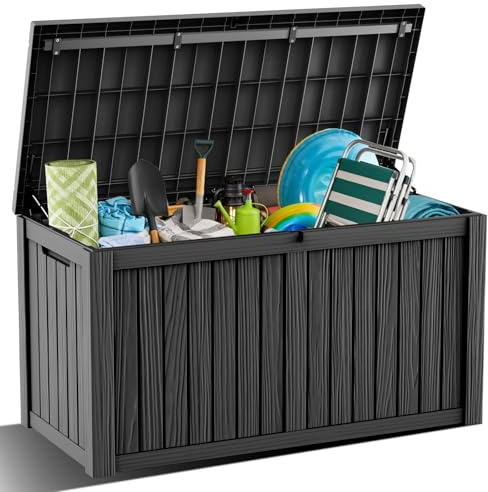 DRATO 180 Gallon Outdoor Storage Box, Large Waterproof Deck Box, Lockable Resin Storage Container with Reinforced Support for Patio Cushions, Garden Tools, UV-Resistant Outdoor Chest（Black，180 Gallon）