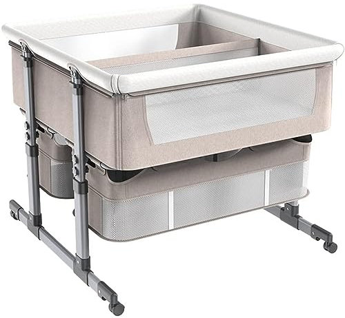 Twins Cot Babybett Sleeper mit Aufbewahrungskorb | Tragbares Waschbecken Bett für 1-36 Monate | Höhenverstellbarer Nachttisch | Anti-Emesis-Design