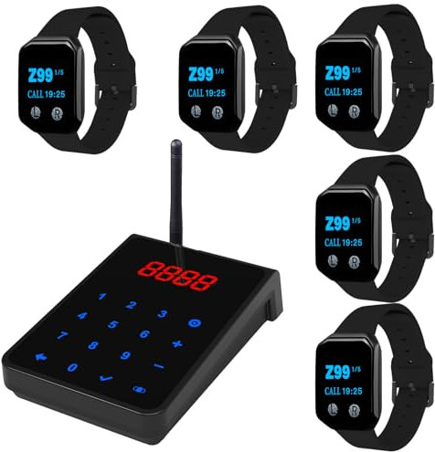 WNKRUN Sistema de Llamadas Restaurante, Sistema de Llamada inalámbrico, Avisadores Hosteleria Hospital, Banco, gestión de Colas (Receptor de 5 Horas + 1 Teclado)