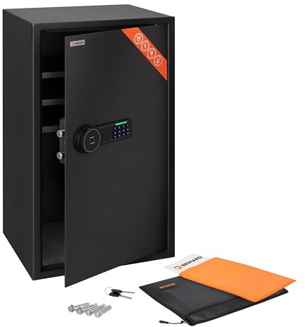 Brihard Business XXL Safe Tresor 73x40x36cm für Zuhause mit Fingerabdruck Sensor inkl. feuerfeste Dokumententasche mit 3 anpassbaren Einlegeböden, Tresor 102L für A4 Dokumente, als Geldversteck & Mehr