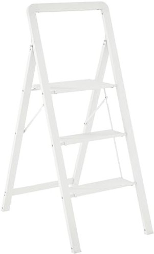 HOMCOM Escalera de tijera Escalera de tijera con 3 peldaños Peldaño plegable antideslizante con asa Capacidad de carga hasta 150 kg Escalera ligera de aluminio 66,3 x 41,5 x 104,6 cm Blanco