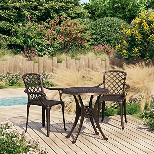 Xichuzi 3-TLG. Bistro-Set, Bistrotisch Mit 2 Stühlen, Gartenset Tisch Und Stühle, Balkontisch Klein, Bistroset, Balkonset, Balkonmöbel, Aluminiumguss Bronzen