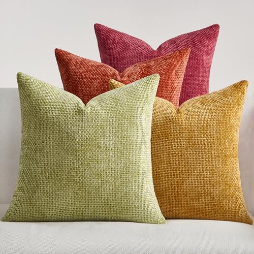Topfinel Kuddfodral 40x40 Gul Orange 4-delat set Chenille Kuddfodral Kuddfodral Soffkudde Dekorativ Kudde Prydnadskudde Dekorativt Kuddfodral Rottingvävd Design för Soffa Vardagsrum Sovrum