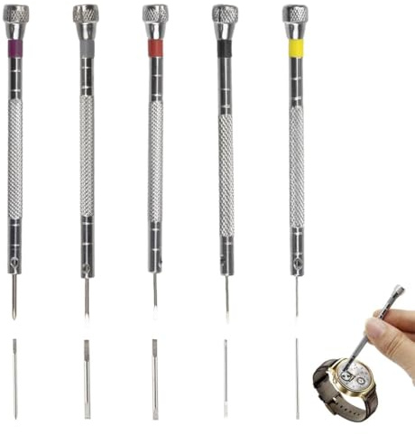 5PCS Tournevis Horlogerie, Kit Tournevis de Précision 0,8-1,6 mm, Outils de Reparation Montre, pour Réparation, Tournevis Horlogerie avec Démagnétiseur, Outils de Réparation d'Horloger
