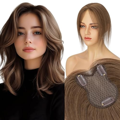 Elailite Hair Topper per Donna Capelli Veri Marrone Cioccolato 5 * 11cm Silk Lace Posticci Toupet Clip in Protesi Toupee 28cm 21g Middle Parting #4
