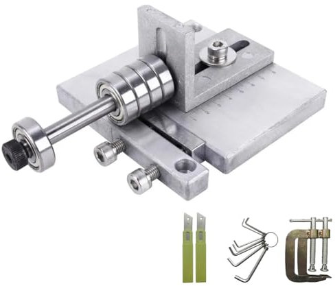 Cortador de tiras de cuero con cuchillas de acero inoxidable, abrazadera en G, incluye 10 cuchillas y llave para corte de precisión
