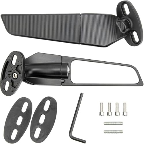 Specchietti Retrovisori Universali ad Ala di Vento per Moto Sportive e Naked, in Lega di Alluminio Antiriflesso, HD Convessi, Regolabili 360°, Kit con Viti, Design Aerodinamico Nero